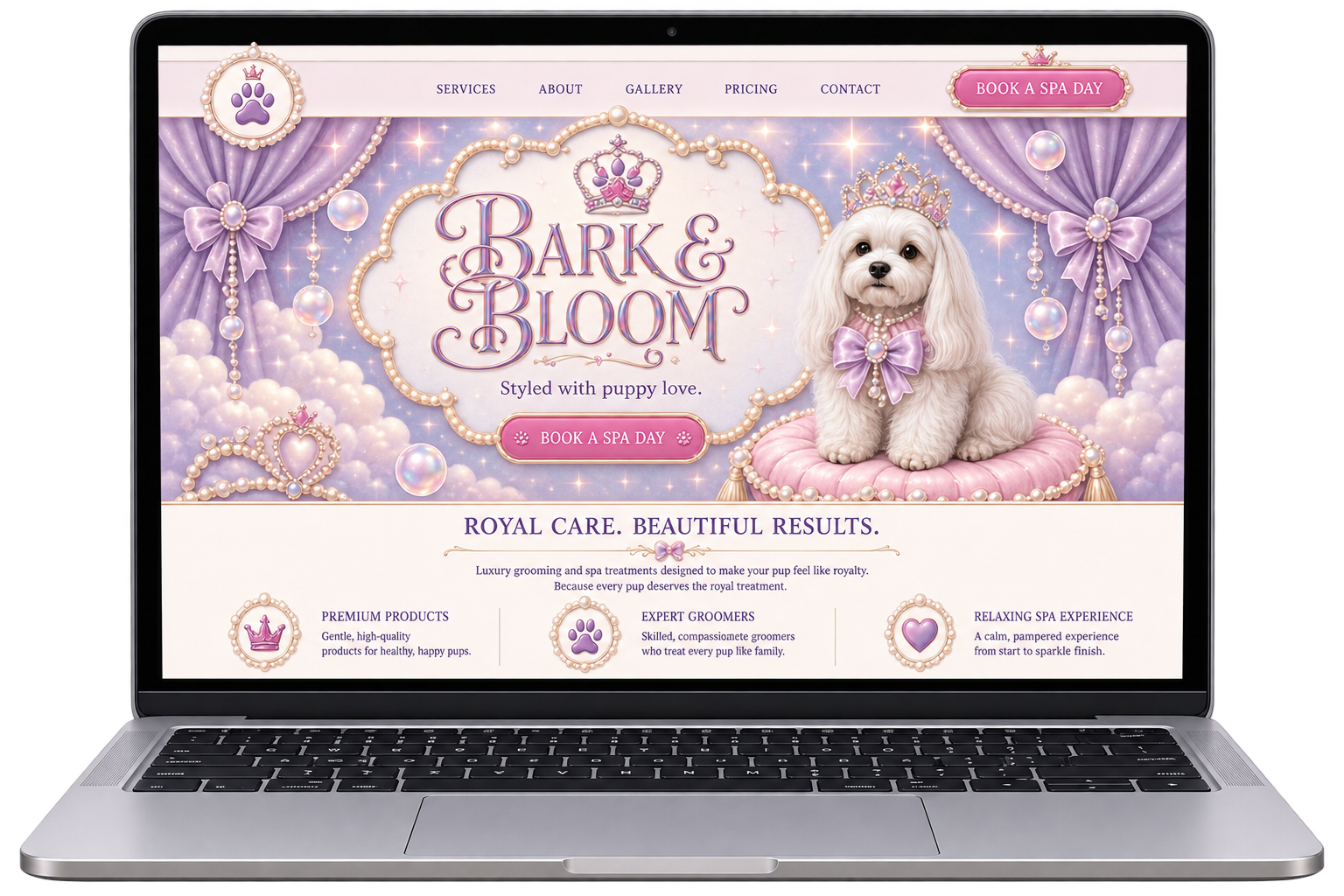 Bark and Bloom website design shown on a laptop