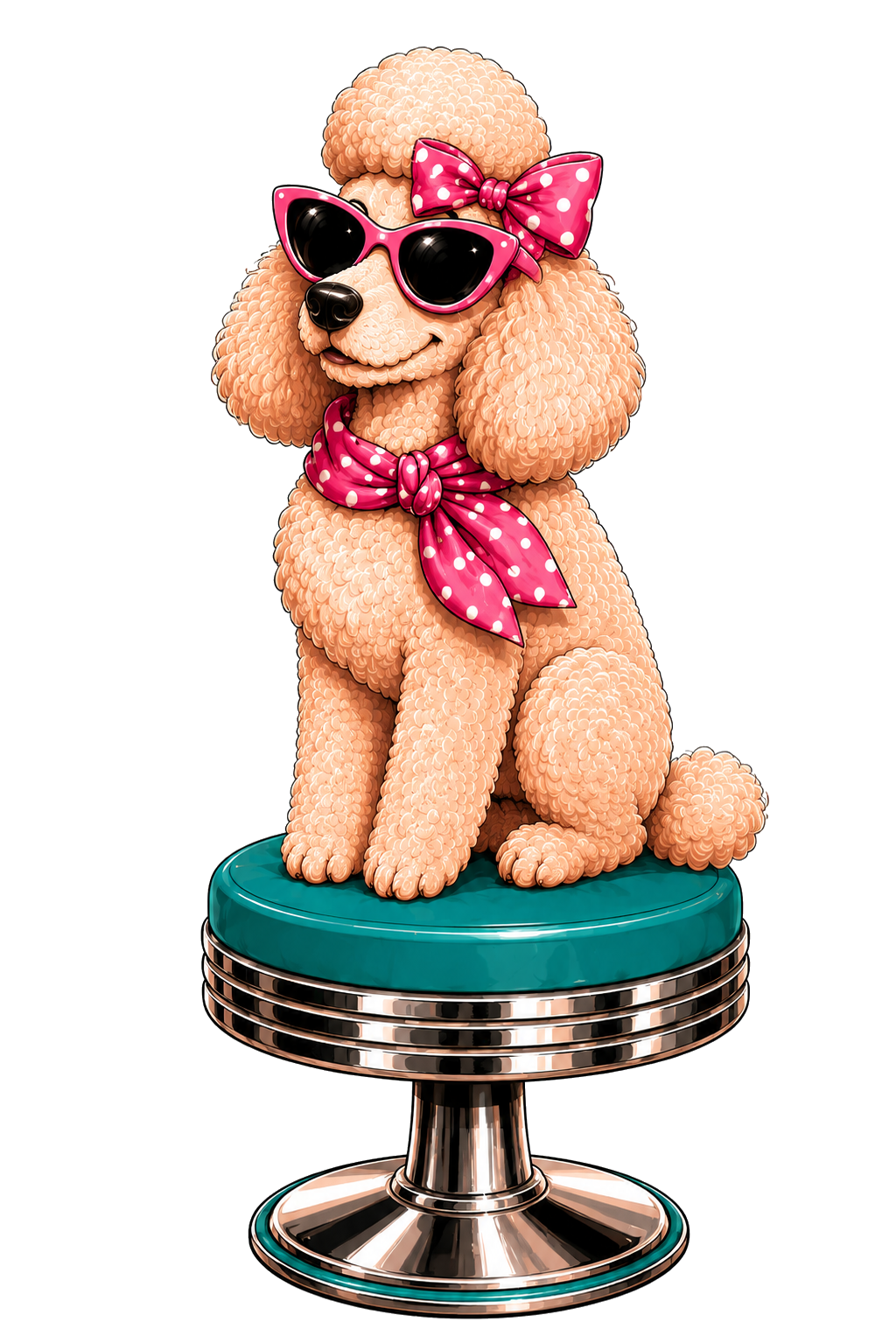 Stylish poodle surrounded by colorful pet-business design tools